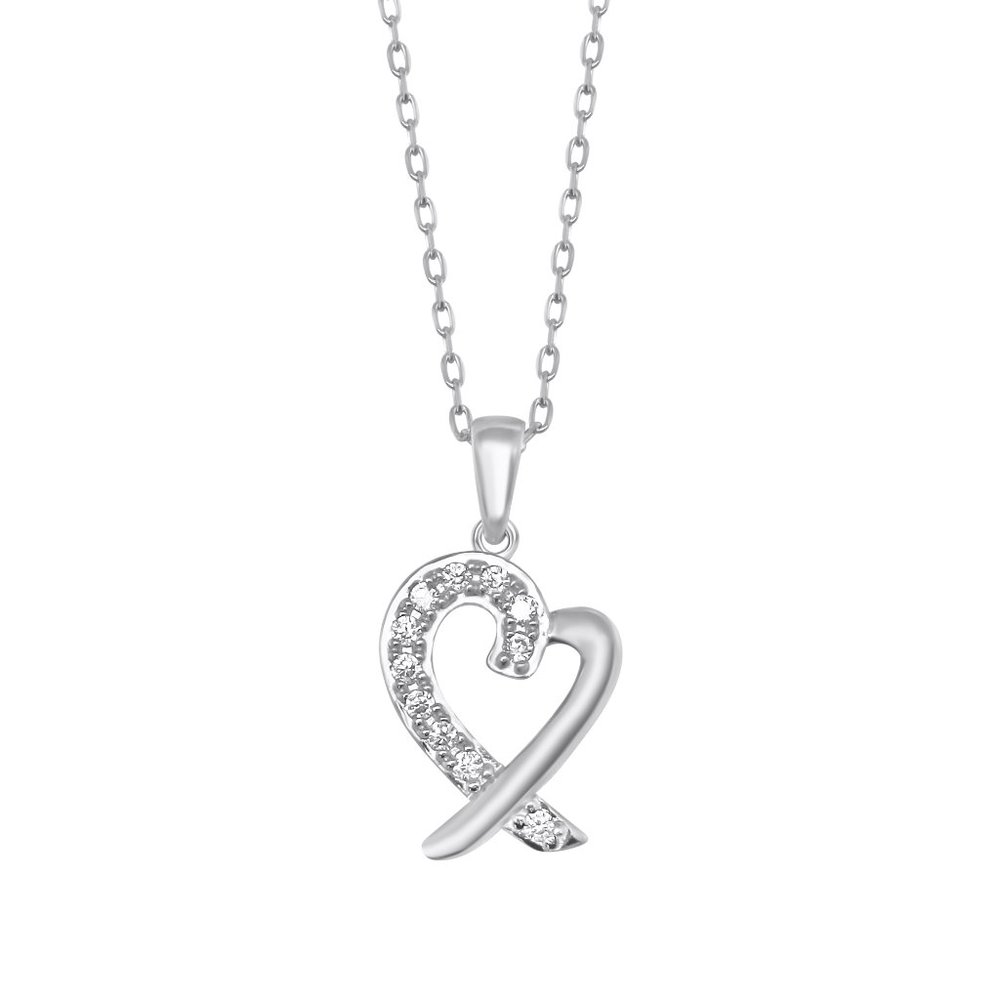 Heart Sterling Silver & CZ Necklace